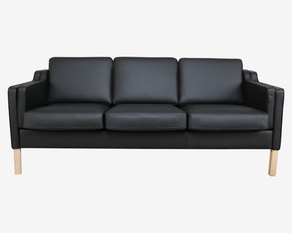 Sofa 3 Pers. Klassisk Design Sort Læder