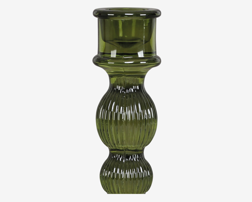 Lysestage Glas Grøn H.15 cm 