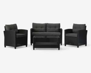 Loungesæt sofa + 2 lænestole + sofabord inkl. hynder 