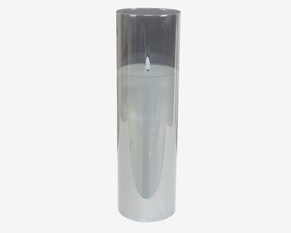 LED Lys Cylinder 3D I Glas Grå H.40 cm